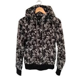 Athleta Tugga Sherpa Black White Jacquard Hoodie Hooded Sweatshirt SZ XS